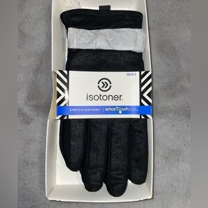 🥶New Isotoner Men's Black Stretch Leather SmartTouch Gloves